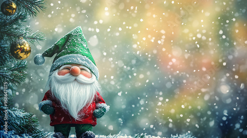 cute Santa Claus gnome merry christmas and happy new year background
