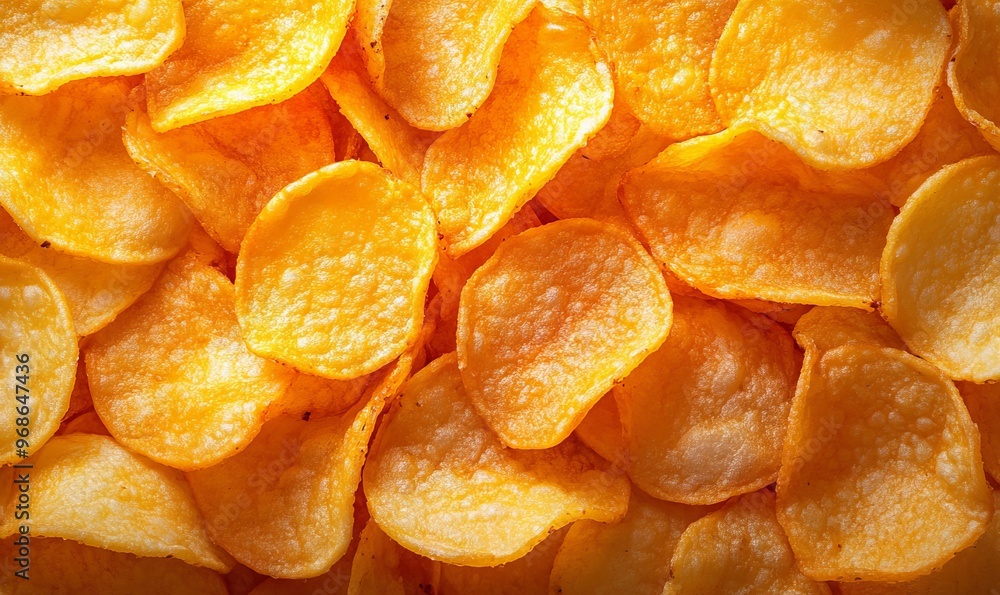 Crispy Golden Potato Chips Piled Together in a Vibrant and Appetizing Arrangement Crispy Golden Potato Chips Piled Together in a Vibrant and Appetizing Arrangement