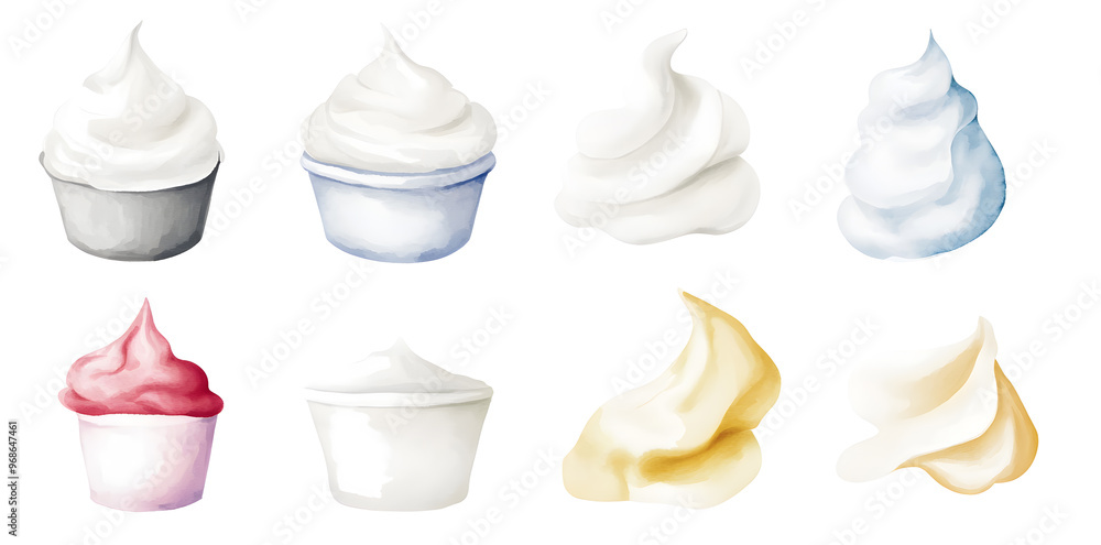 Watercolor whipped cream collection isolated on white background
Watercolor whipped cream collection isolated on white background