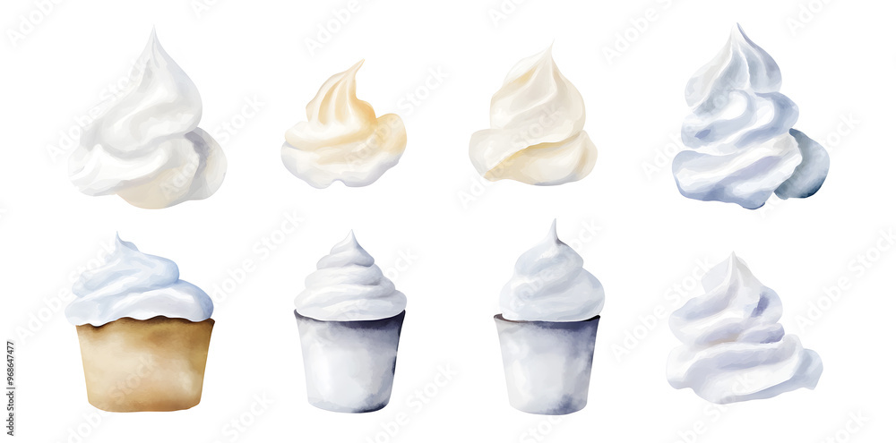 Watercolor whipped cream collection isolated on white background
Watercolor whipped cream collection isolated on white background