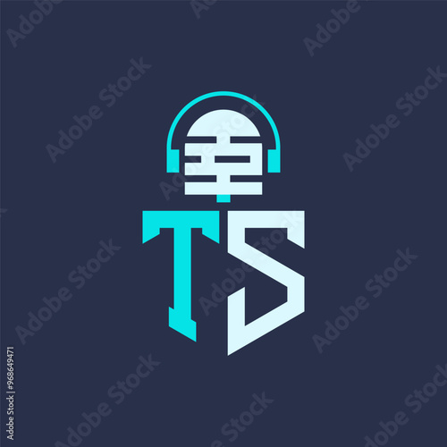 TS Microphone Logo Design for Audio, Music, and Podcast Branding - Letter TS Logo Professional Vector Illustration for Creative Industries