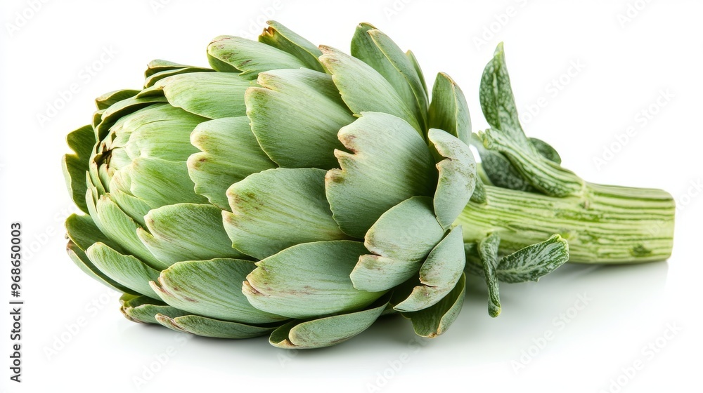 Fresh Green Artichoke With Leaves Displayed on a White Background Ready for Culinary Preparation Fresh Green Artichoke With Leaves Displayed on a White Background Ready for Culinary Preparation