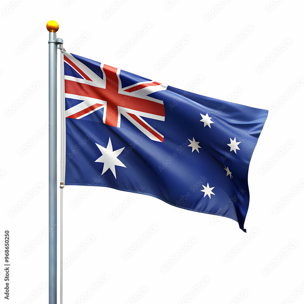 Fototapeta premium Australian flag with pole on white background