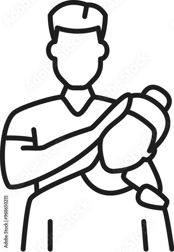 Chiropractic medicine icon, chiropractor medical therapy of neck stretch, vector line pictogram. Chiropractic neck massage treatment, body physiotherapy and back spine orthopedic or osteopathy therapy
