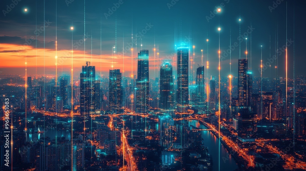 custom made wallpaper toronto digitalAI-managed green energy grids in futuristic cities: A city skyline with power grids controlled by AI to optimize energy usage.