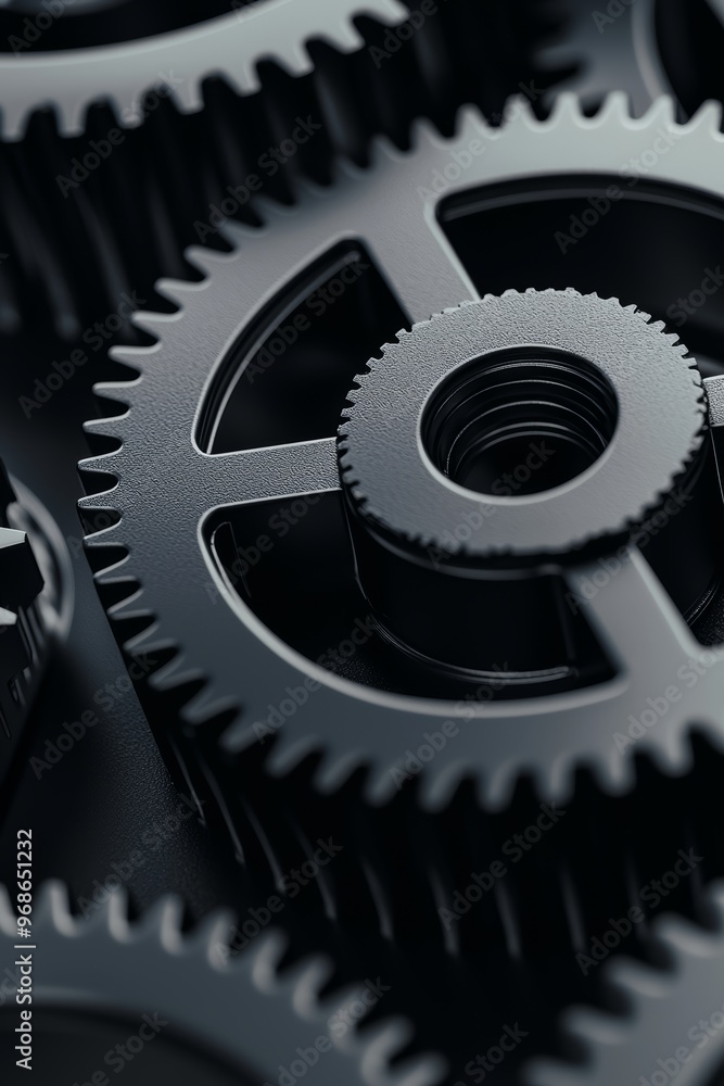 Industrial mechanical gears in motion, close-up view, industrial-grade design, 3D illustration Industrial mechanical gears in motion, close-up view, industrial-grade design, 3D illustration