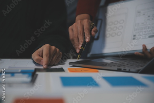 Professional interior designer at workplace in office, closeup photo