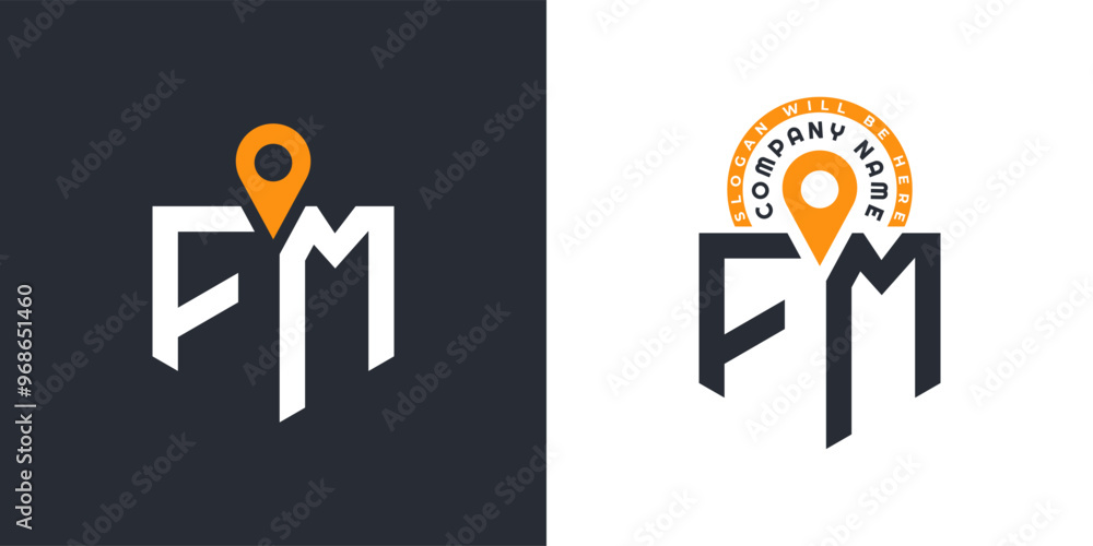 FM Location Logo Bundle. Letter FM Logo Dual Vector Icons for Recruitment and Navigation FM Location Logo Bundle. Letter FM Logo Dual Vector Icons for Recruitment and Navigation