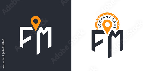 FM Location Logo Bundle. Letter FM Logo Dual Vector Icons for Recruitment and Navigation