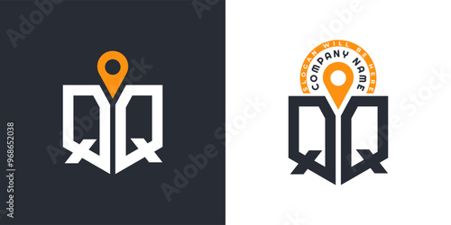 QQ Location Logo Bundle. Letter QQ Logo Dual Vector Icons for Recruitment and Navigation