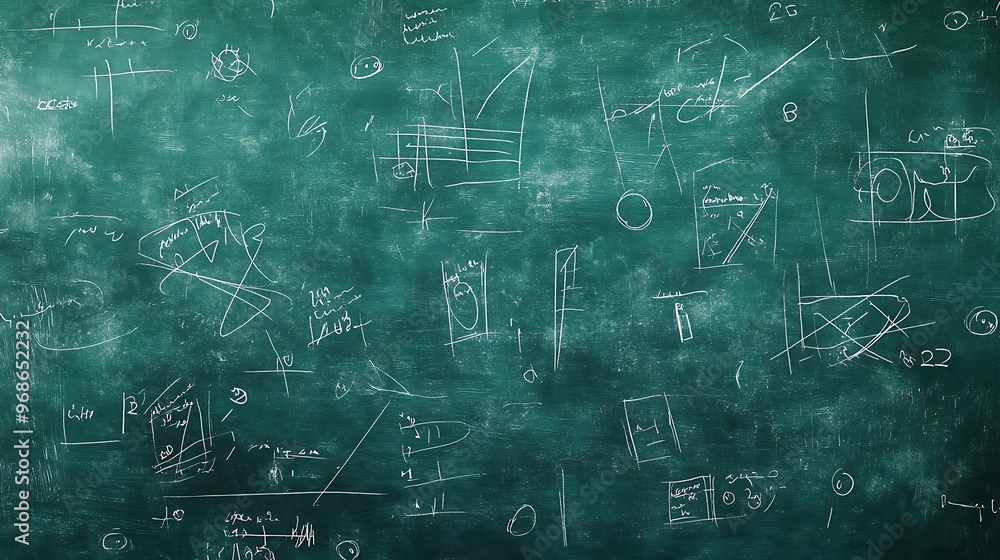 Fototapeta premium Green Chalkboard Covered in White Chalk Scribbles