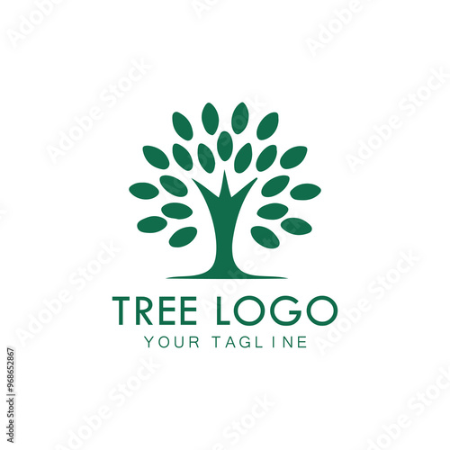 Tree icon concept of a stylized tree with leaves, lends itself to being used with text photo