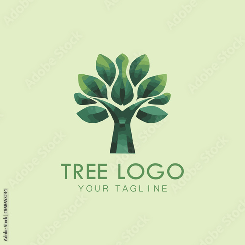 Tree icon concept of a stylized tree with leaves, lends itself to being used with text photo