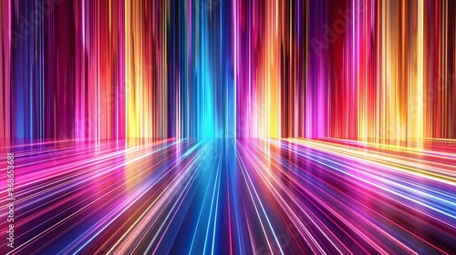 Colorful Abstract Light Trails Emerge From Center, Creating a Vibrant Display of Lights