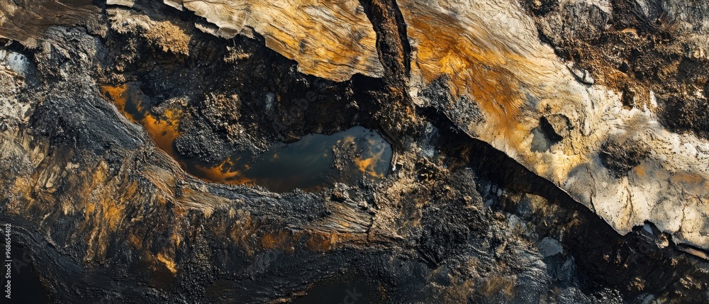 Environmental collapse from acid mine drainage showing polluted rivers and deforested areas in a devastated mining zone Environmental collapse from acid mine drainage showing polluted rivers and deforested areas in a devastated mining zone