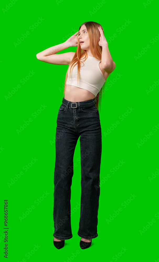 Young Woman With Surprised Expression in Front of Green Screen Young Woman With Surprised Expression in Front of Green Screen