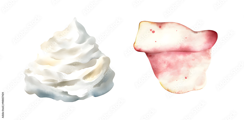 Watercolor whipped cream collection isolated on white background Watercolor whipped cream collection isolated on white background