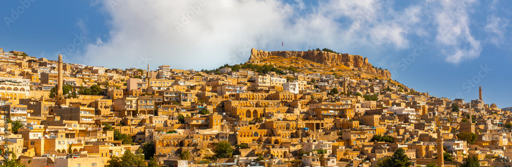 Ancient and stone houses of Old Mardin (Eski Mardin) with Mardin Castle, Located South Eastern of Turkey