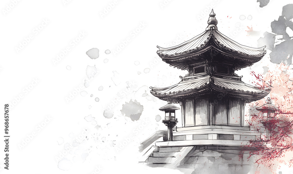 Fototapeta premium Japanese-style 2D illustrator doodle cartoon for floor tiles and wallpaper