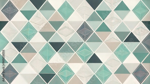 Abstract geometric diamond pattern in mint green and beige, modern style 