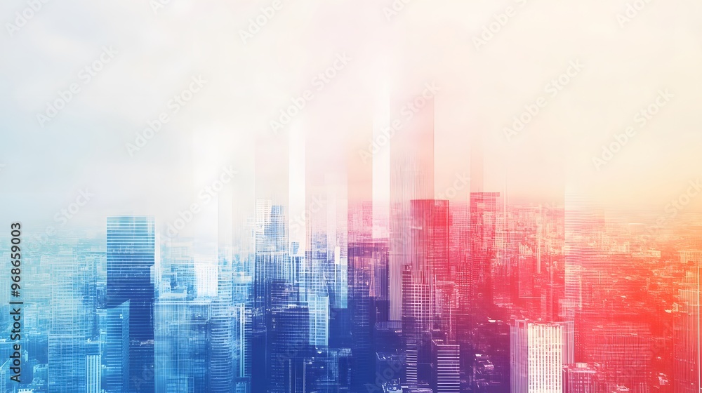 Abstract Cityscape with Red and Blue Color Gradient Abstract Cityscape with Red and Blue Color Gradient