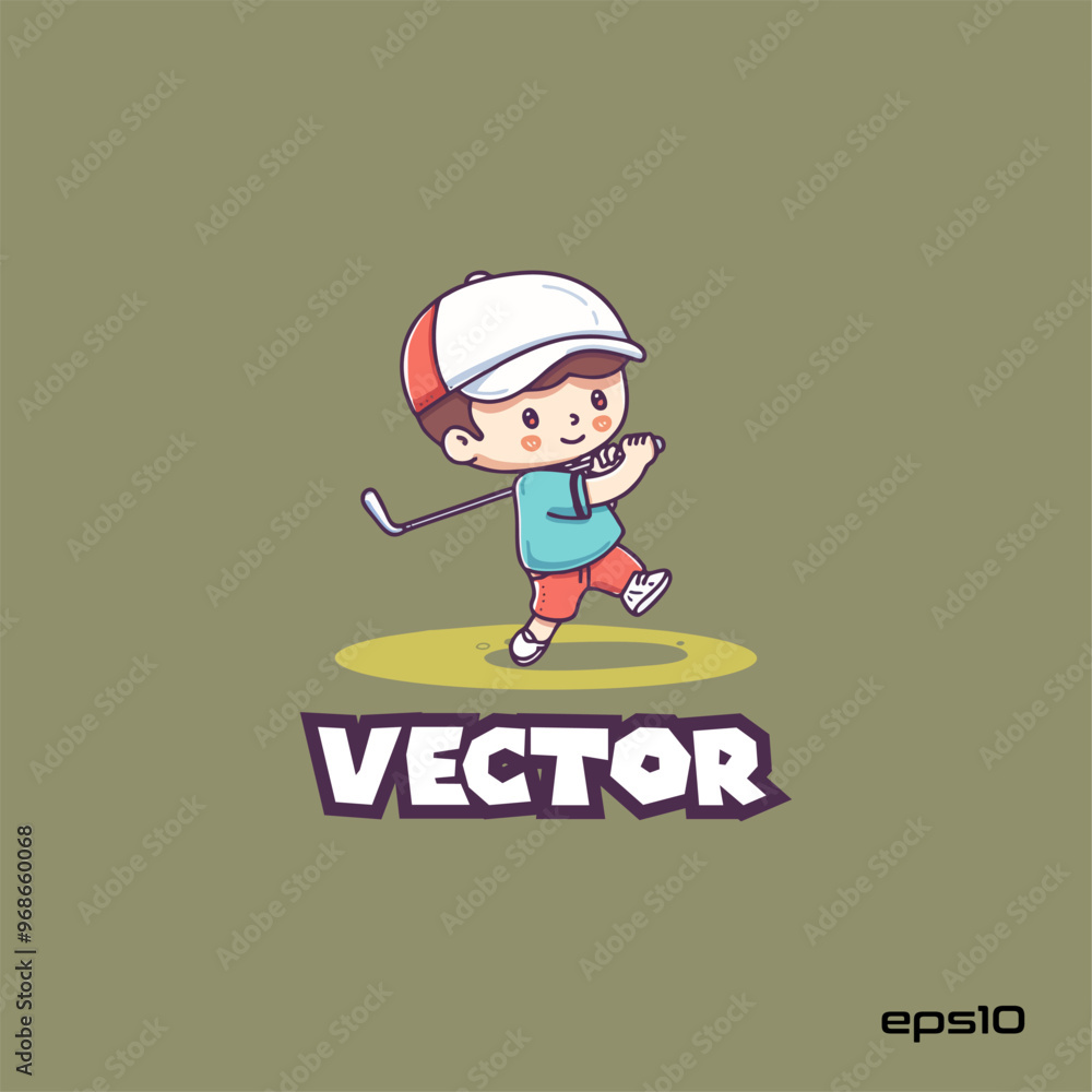 Playing golf logo, vector, mascot, character, cartoon, illustration, eps10