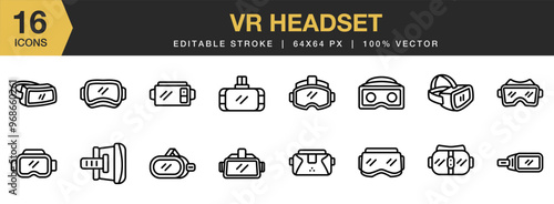 Vr Headset icon set. Editable Stroke Icon Collection. Includes Vr headset icons and More. Outline icons vector collection.