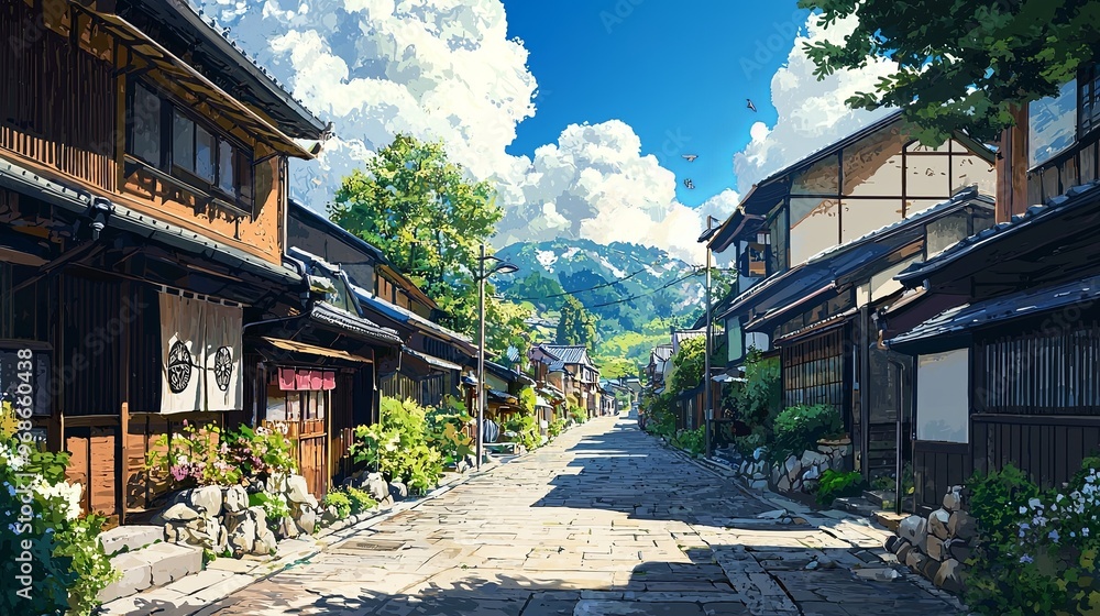 Quiet street in a traditional Japanese town Quiet street in a traditional Japanese town