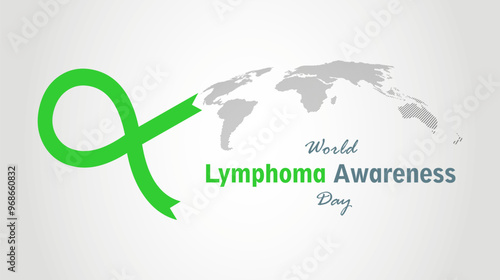 World Lymphoma Awareness Day is an annual event organised every year on 15th September vector, illustration. Green ribbon. Lymphoma is a blood cancer.
