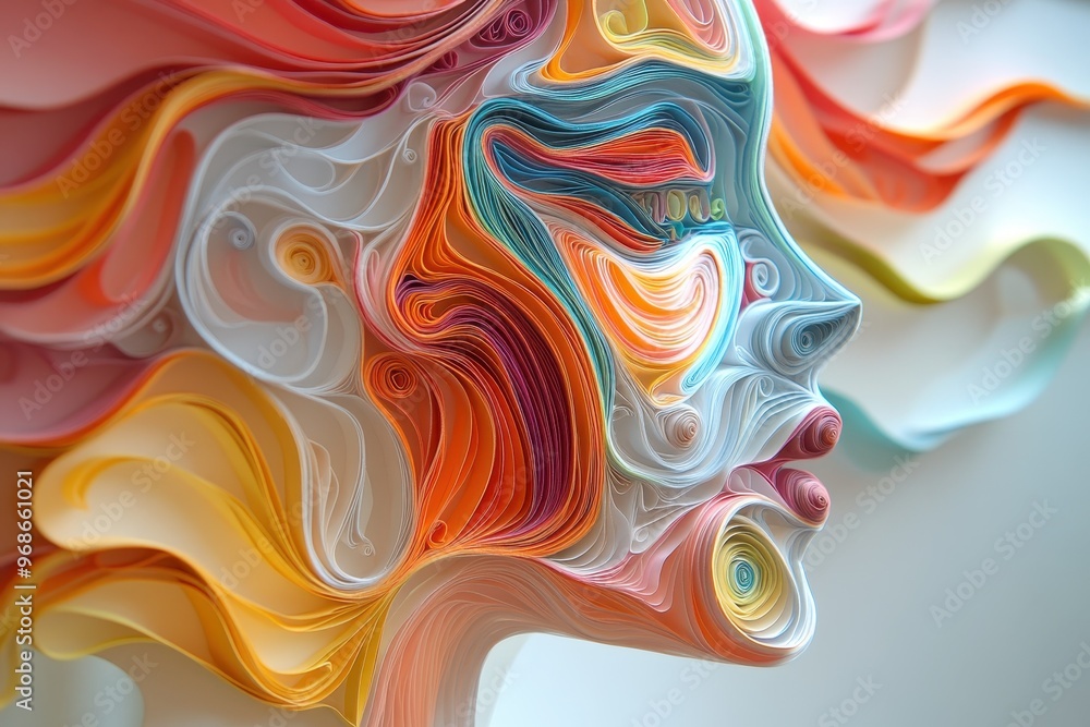 Obraz premium Intricate Quilled Paper Filigree AI Assistant with Data Streams