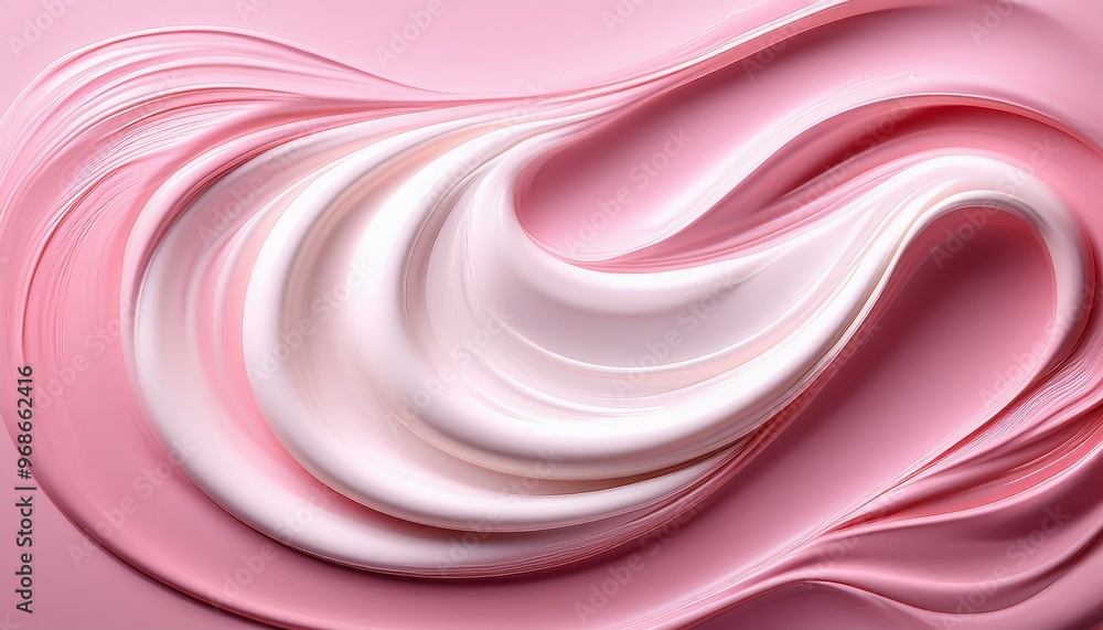 Obraz premium Soft Elegance: Creamy White and Pink Moisturizer Swirls on a Pastel Pink Background
