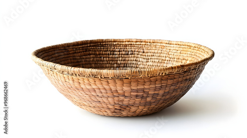 Isolated wicker basket with handles on white background