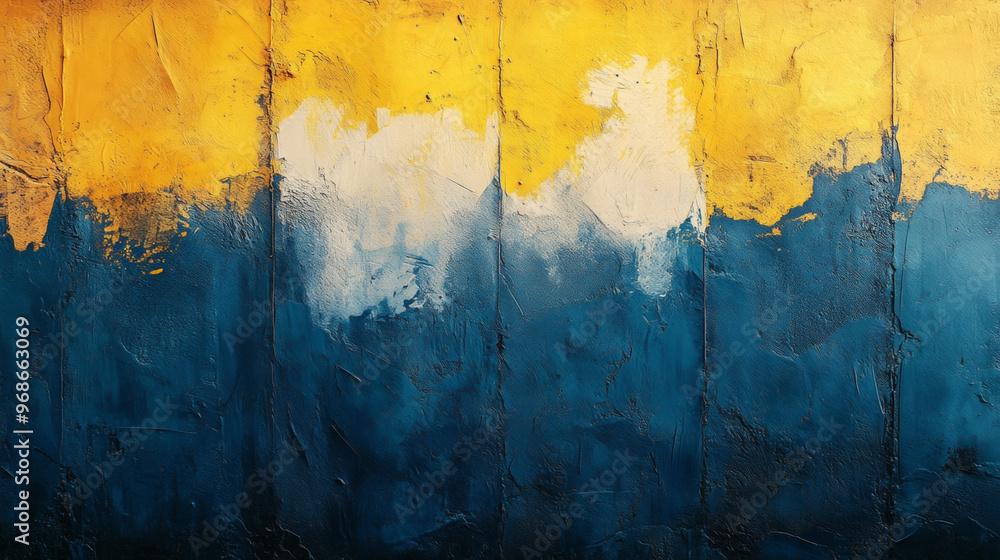 Naklejka premium Retro Grainy Blue Yellow White Background with Noise Text Overlay