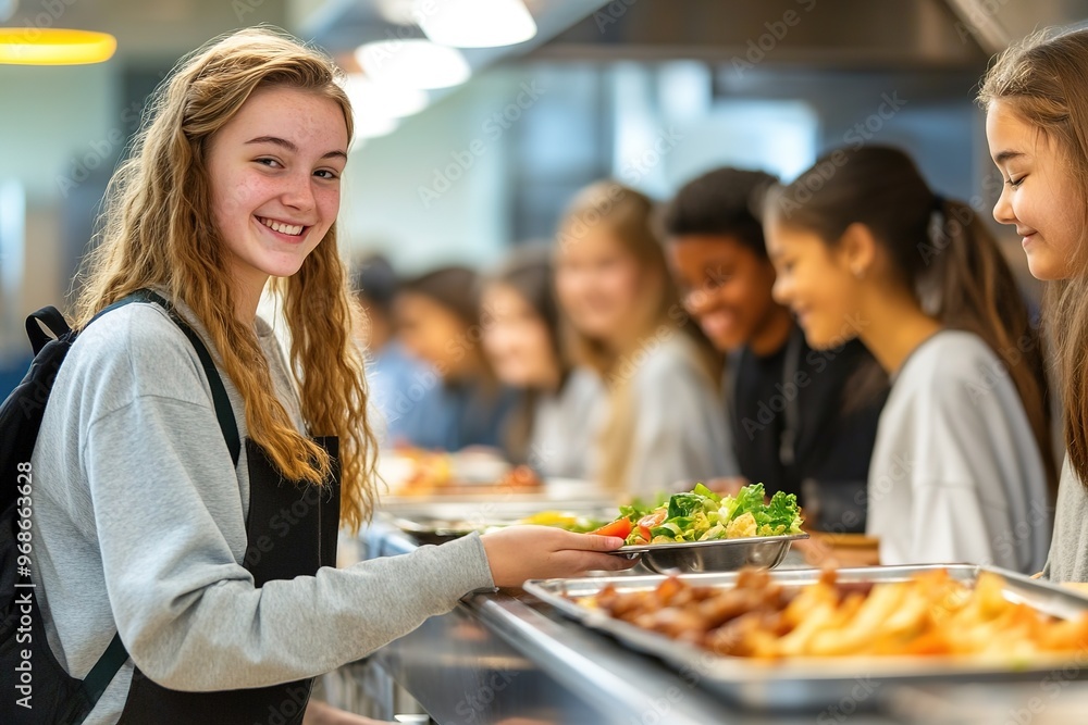 Happy teen girl at school cafeteria picking lunch Happy teen girl at school cafeteria picking lunch