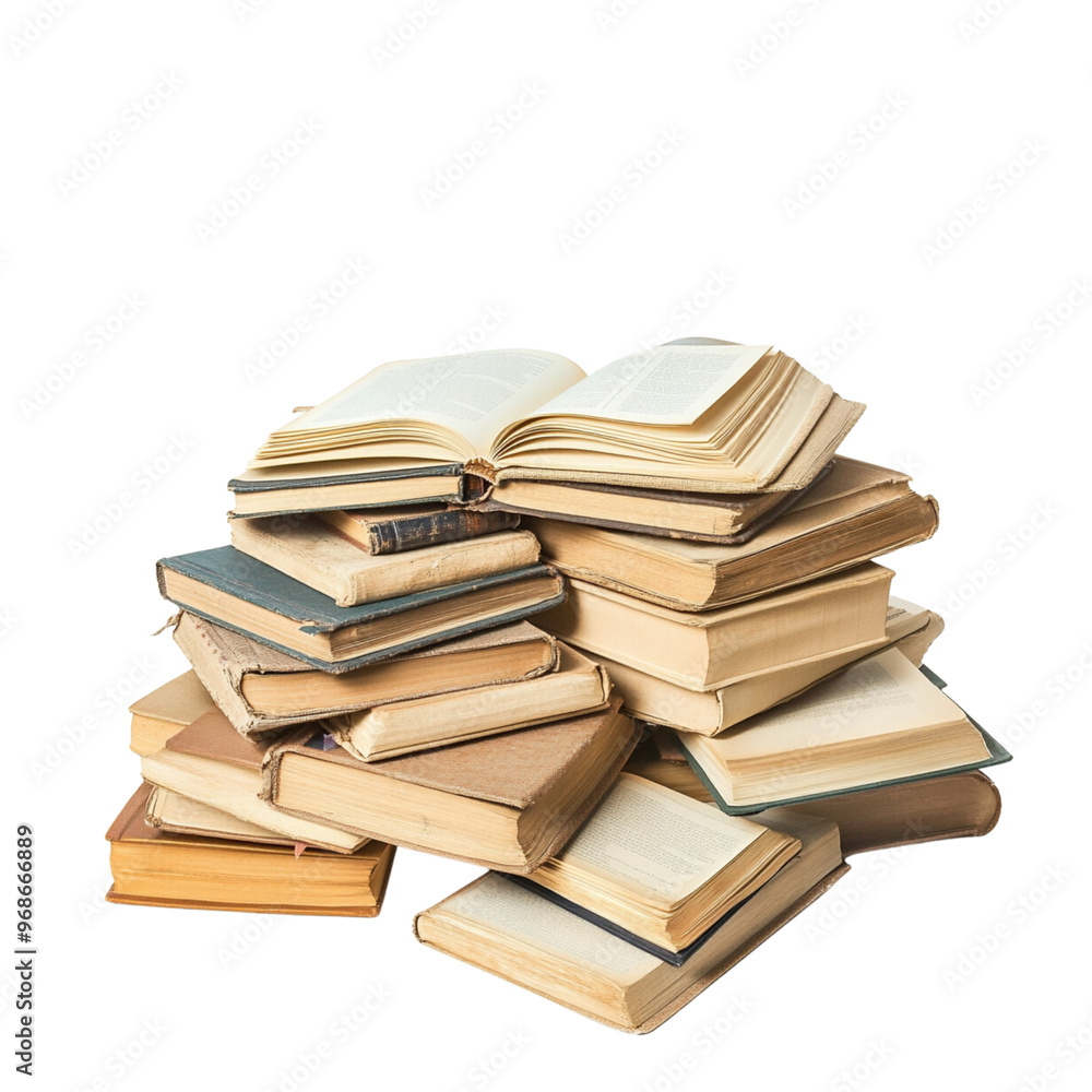 A stack of open books isolated on a white background A stack of open books isolated on a white background