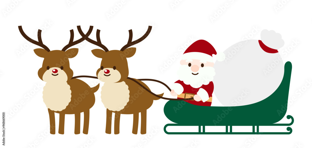 Obraz premium ソリに乗ったサンタクロースとトナカイのイラスト