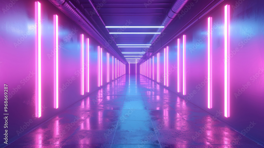 Empty futuristic corridor with neon lights. Empty futuristic corridor with neon lights.