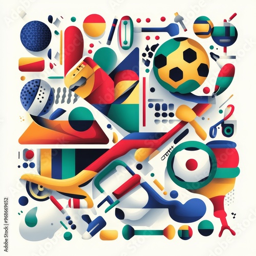 Abstract Colorful Geometric Shapes with Soccer Ball Pattern