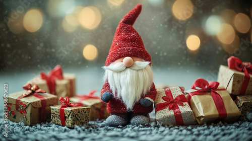 cute Santa Claus gnome merry christmas and happy new year background