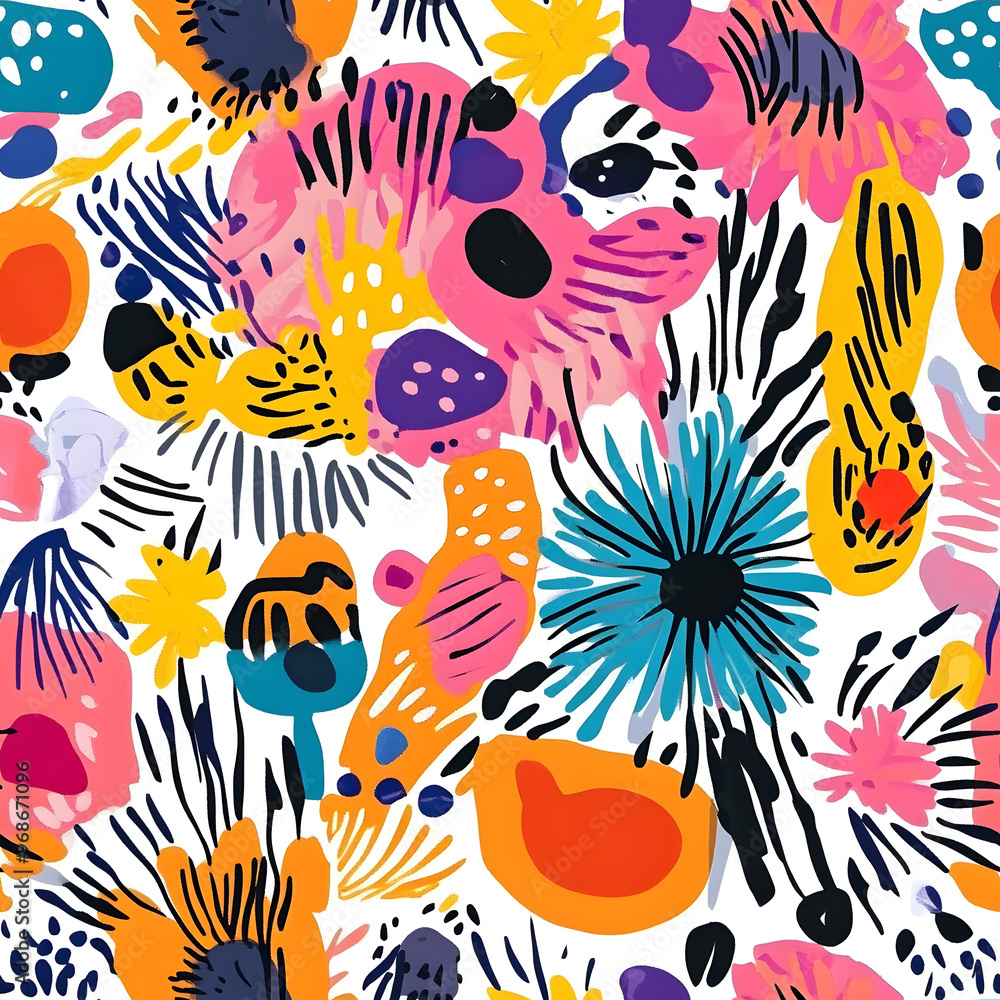 Fototapeta premium floral and leaf seamless patterns in doodle-style tile designs with graphic format.