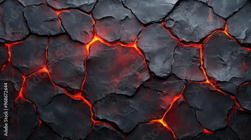 Glowing Lava Cracks in Black Stone Texture