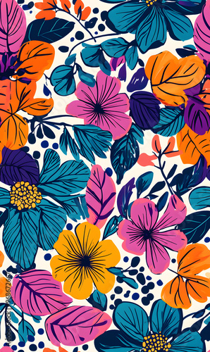 floral and leaf seamless patterns in doodle-style tile designs with graphic format.