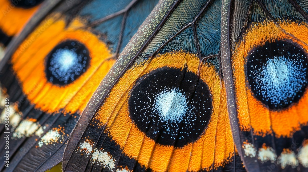 Close up Macro Photography of Orange and Blue Butterfly Wing Pattern Close up Macro Photography of Orange and Blue Butterfly Wing Pattern
