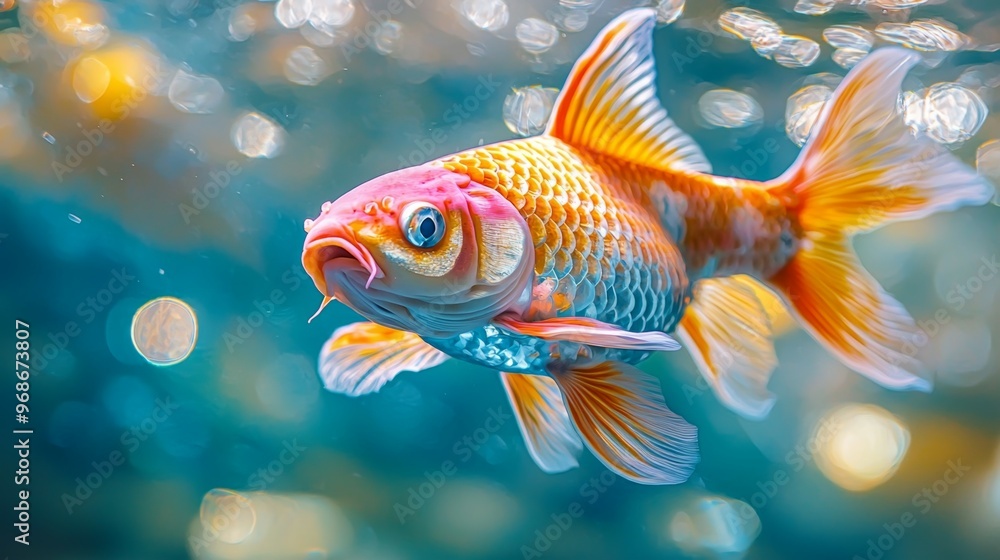 Colorful Koi Fish Swimming in Clear Water with Bokeh Colorful Koi Fish Swimming in Clear Water with Bokeh