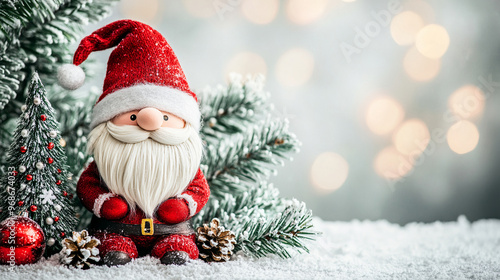 cute Santa Claus gnome merry christmas and happy new year background