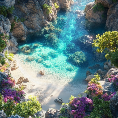 Secluded Cove with Crystal Clear Water and Lush Greenery