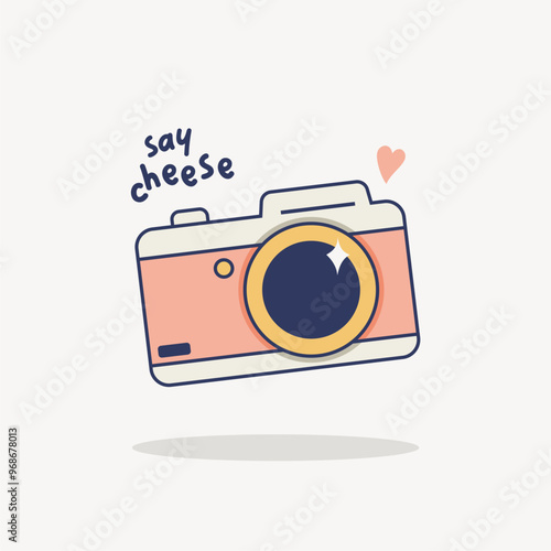Cute digital camera illustration with say cheese text