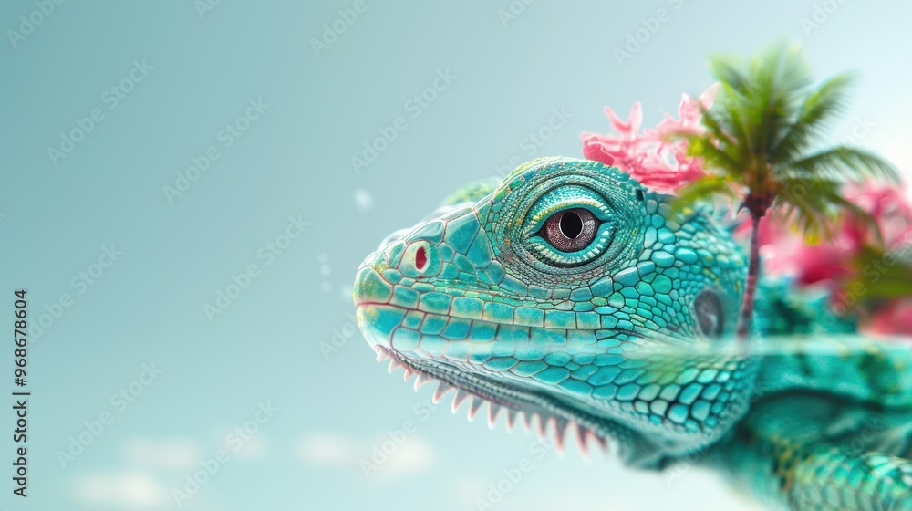 Fototapeta premium Enchanting double exposure of a reptile with scenic natural backgrounds, highlighting the diversity and beauty of these fascinating animals in their habitat, ultra-realistic, vibrant colors,