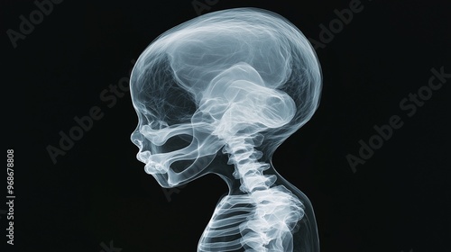 X-ray of a fetus at 4 months in the womb, capturing the growth of limbs and early bone development