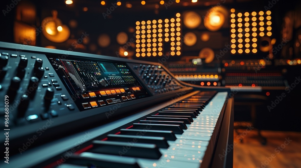 Modern Music Studio Keyboard with Lights and Digital Interface Modern Music Studio Keyboard with Lights and Digital Interface